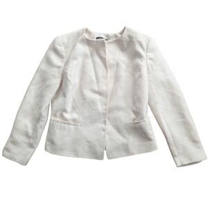 ANN TAYLOR Cream Textured Tweed Crop Blazer Jacket Gold Fleck Office Career Sz 2